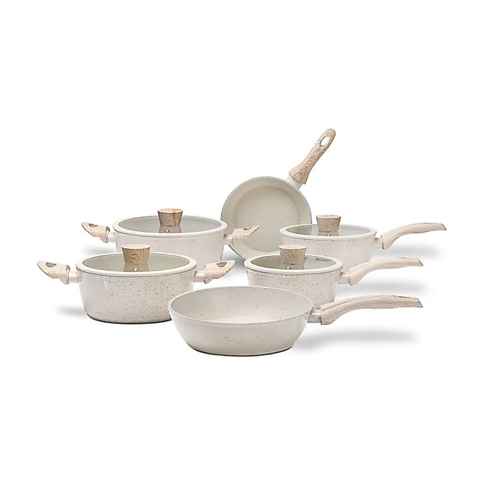 Jogo de Panelas 6 Peças Brinox Antiaderente Ceramic Life Sirius Vanilla e Preto - Com Indução