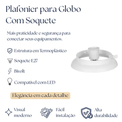 Plafon Para Globo Receptáculo Com Soquete E27 110v/220v Branco Preto 1 Lampada Para Globo Plástico Ou Vidro