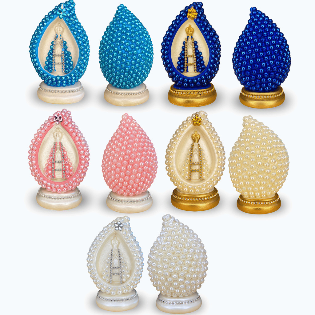 Imagem Nossa Senhora Aparecida em Gota com Pedrarias, Pérolas e Strass Decorativa Religiosa em Gesso