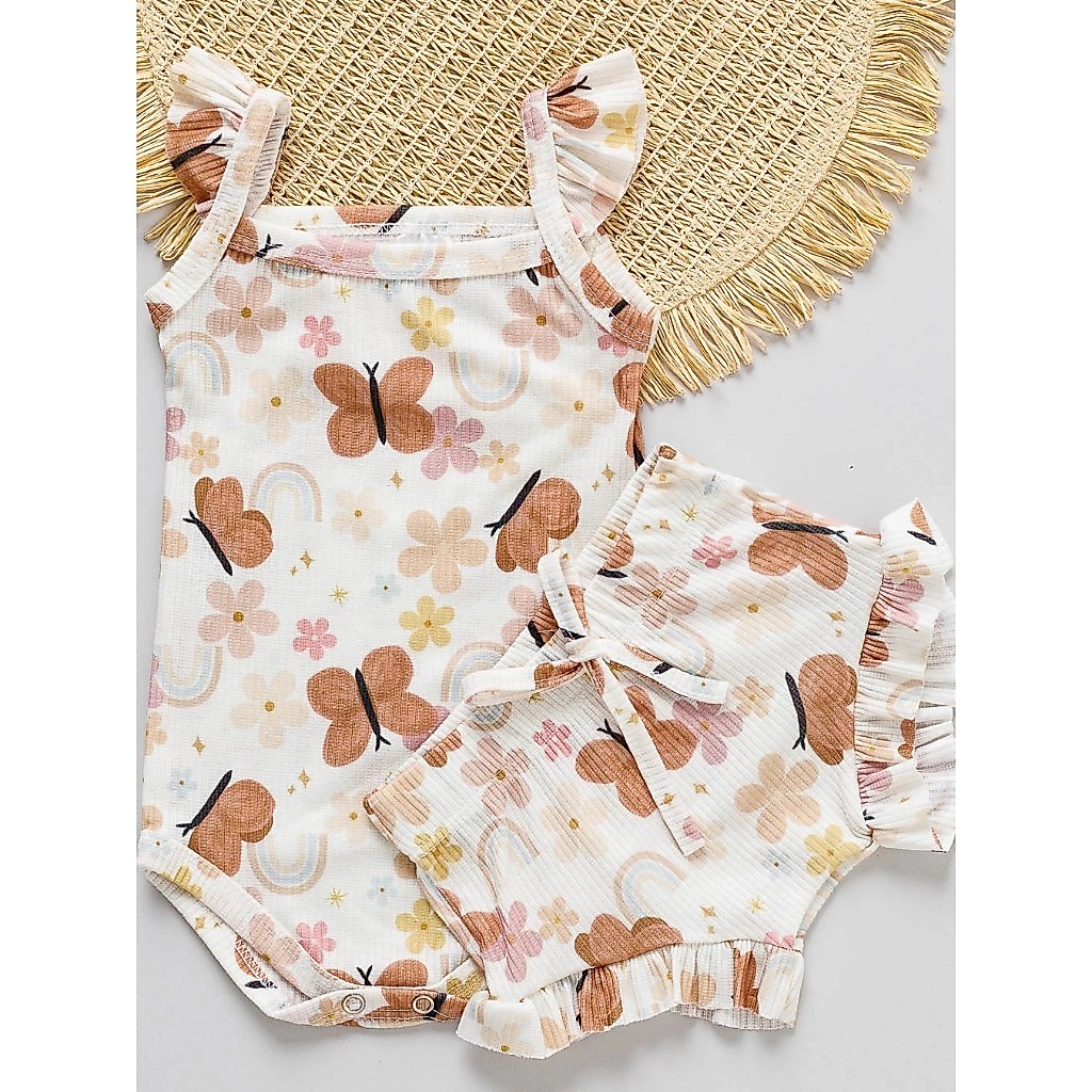 Kit 2 Conjuntos Verão Regata Babado Sortido Menina Body + Tapa Fralda