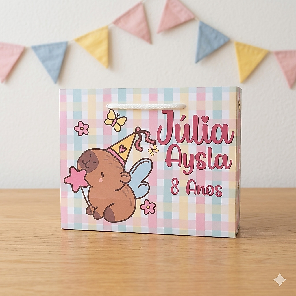 Sacolinha Personalizada Capivara Lembrancinha Festa Infantil PEGUE E MONTE Papelaria Personalizada.