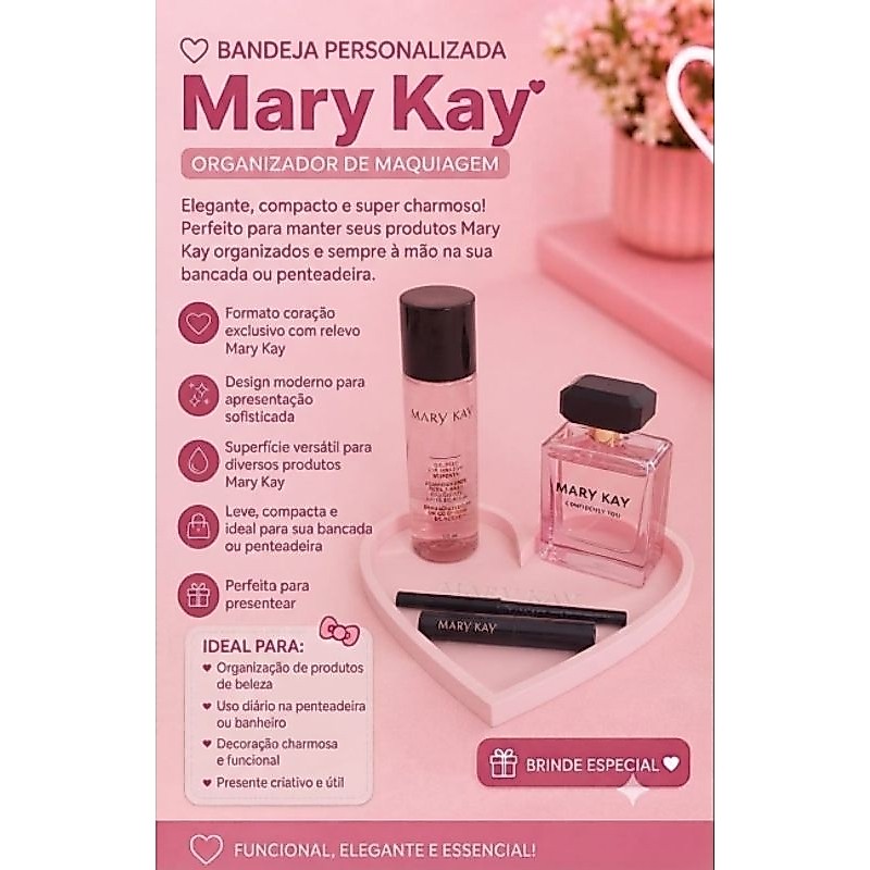 Bandeja Organizadora de Maquiagem Mary Kay Formato Coração Penteadeira Bancada