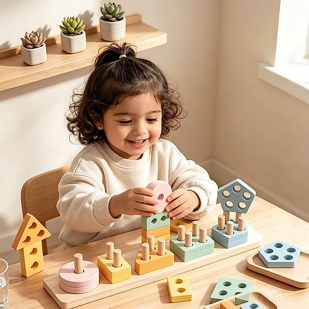 Brinquedo Educativo de Madeira Encaixe Formas Geométricas Montessori Coordenação Motora Infantil