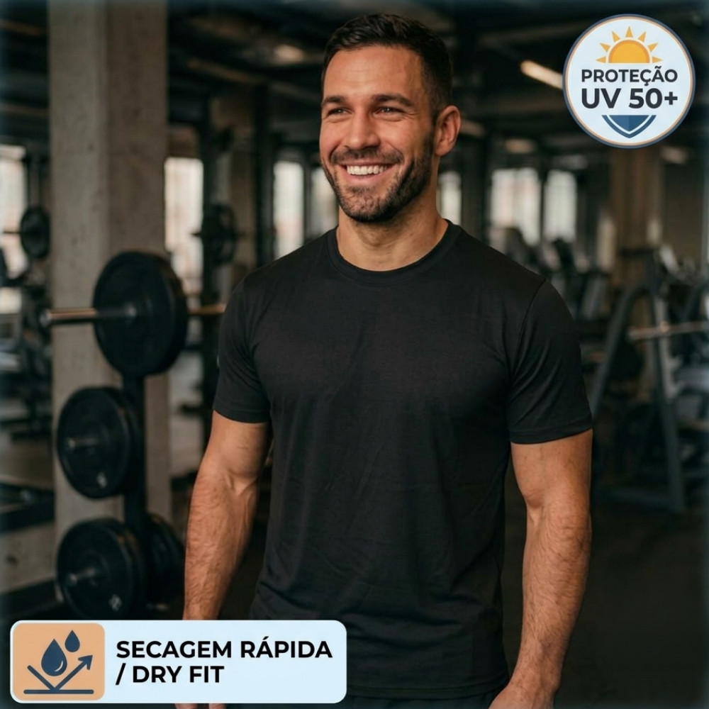 Camiseta Camisa Dryfit Proteção UV 50+ Masculina Manga Curta Academia Esportes