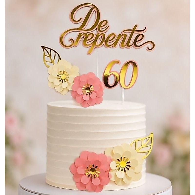 Topo de Bolo De Repente Personalizado Dourado 40 50 60 70 Anos
