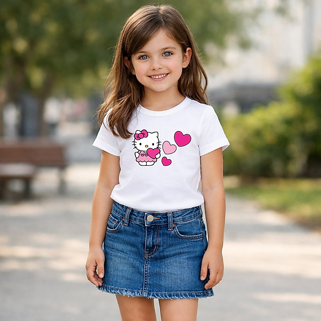 Camiseta de Algodão Infantil Estampada Hello Kitty Feminina Algodão Conforto e Estilo