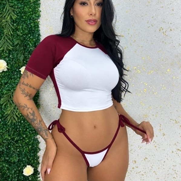 Conjunto Biquini Cropped Calcinha Fio Dental Praia Moda Feminina Verão Tendencia Gringa Blogueirinha Natal Ano Novo