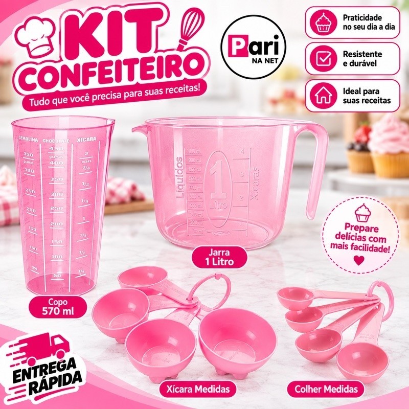 Kit Conjunto de Medidores Colher Xícara Copo 500 ML Jarra 1 L Medidor Culinário Receita Confeitaria