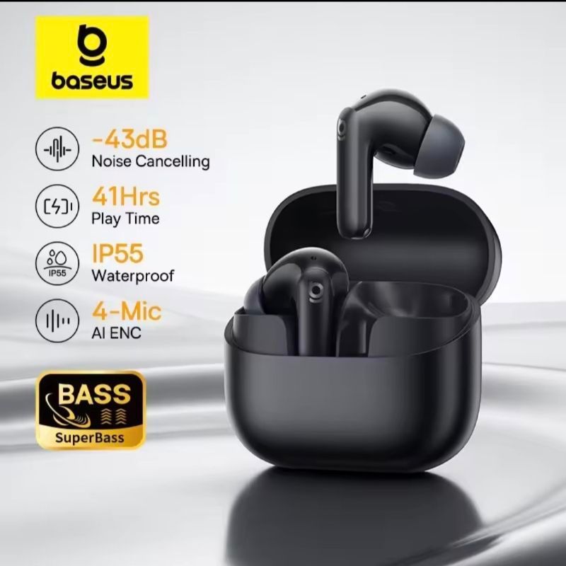 Fone De Ouvido Sem Fio Baseus Bass EP10 NC Bluetooth Cancelamento De Ruído ANC 43dB Original