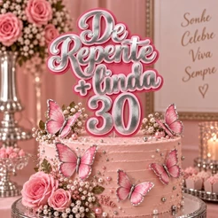 Topo de Bolo De Repente 30 De Repente + Linda 3D + 6 Borboletas 3D | Qualquer idade Feminino