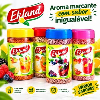 Chá Granulado Ekland 350g Instantâneo Importado Original Sabores Diversos Pêssego Limão Framboesa Frutas Vermelhas