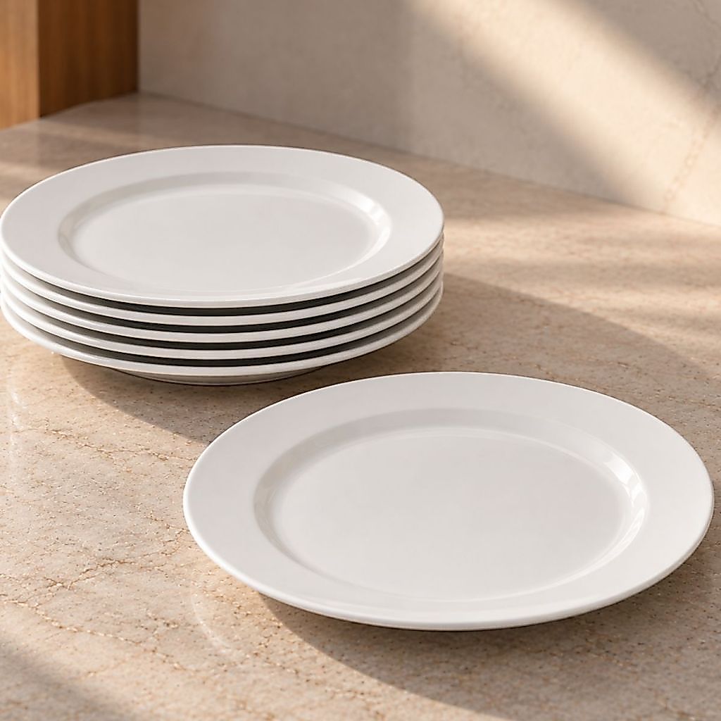 Jogo Kit Pratos Raso em Vidro Temperado Branco Menu Opaline Almoço Jantar Hotel