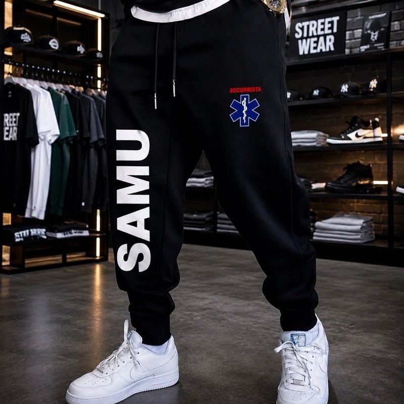 CALÇA DE MOLETOM UNISSEX EMERGÊNCIA URGÊNCIA LEVE CONFORTÁVEL FLANELADA CAIMENTO PERFEITO BOLSOS LATERAIS CORDÃO AJUSTE