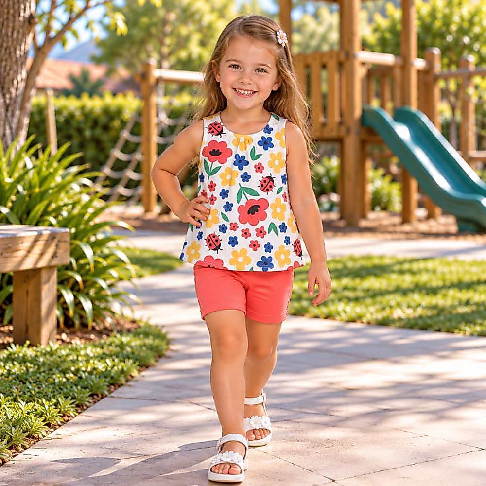 Conjunto Menina Kyly Regata em Algodão Estampado e Ciclista em Cotton Lisa
