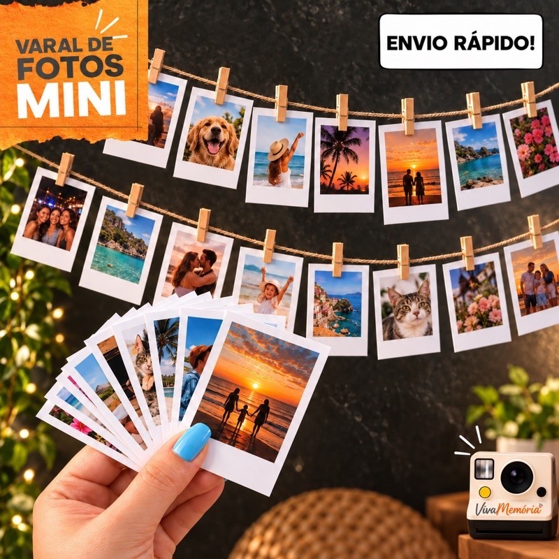 Kit Fotos + Varal Com Mini Prendedores | Decoração