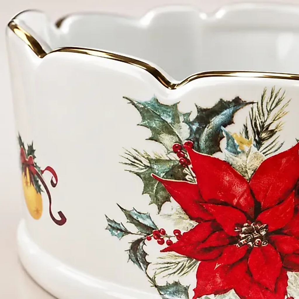 Porta Panetone G Flor-De-Natal Luxo Com Filete Dourado Travessa Panetone De 1 Kg