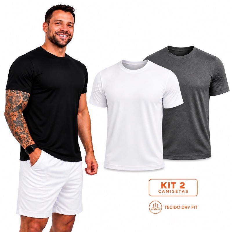 Kit 2 camisa camisetas masculinas dry fit academia corrida caminhada fitness manga curta UV