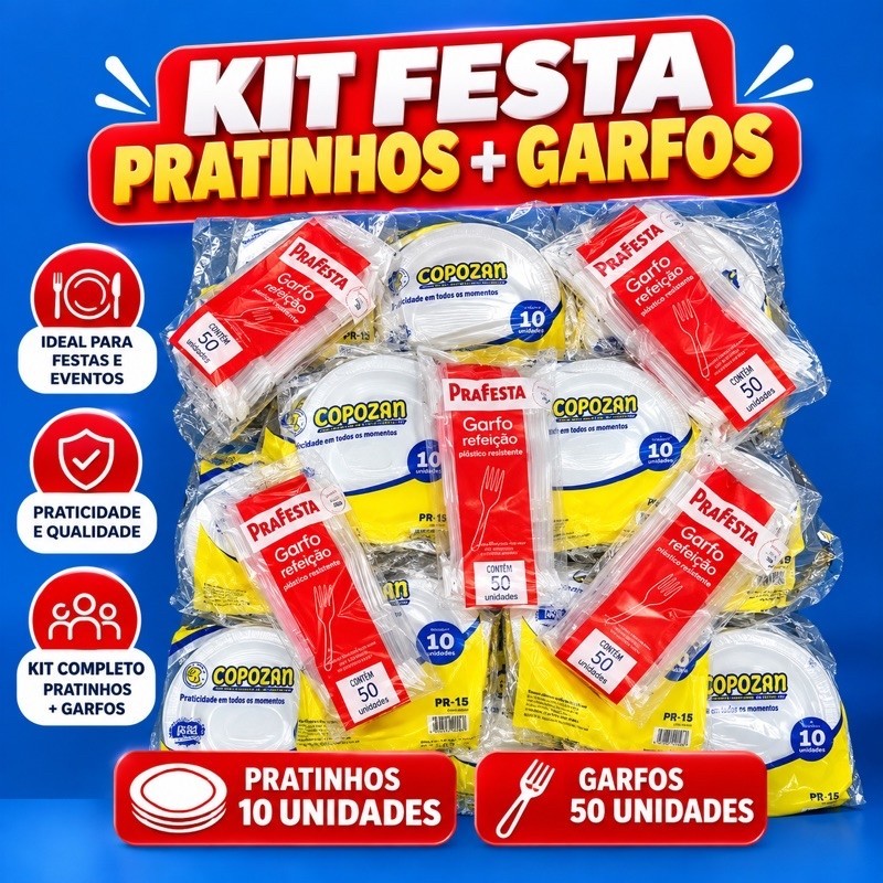 KIT FESTA ATE 300 UNID PRATOS E GARFOS BOLO SOBREMESA CHURRASCO DOCES EVENTOS OFERTA
