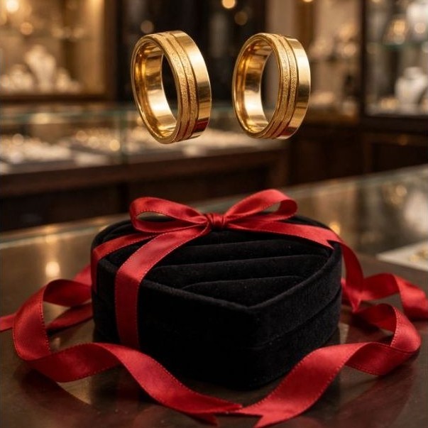 Par de alianças de tungstênio com 20 camadas de ouro 18k
