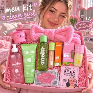 Kit Melu Girl Clean Skincare Presente Completo Melu Com Tônico Sérum Gloss Máscaras E Tiara