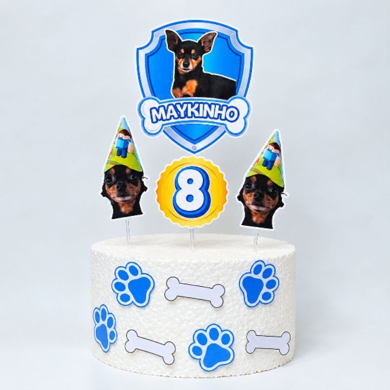 Topper Topo de bolo cachorro dog (Foto, nome e idade personalizados)
