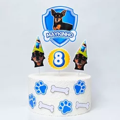 Topper Topo de bolo cachorro dog (Foto, nome e idade personalizados)