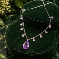 Choker Gotas Lilás e Pedra Roxa em Prata 925