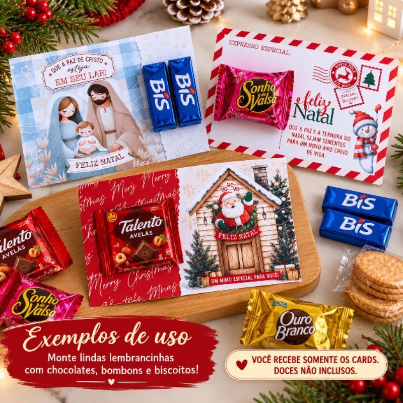 50 Cards Natalinos para Bombons e Chocolates | Lembrancinha de Natal Personalizada