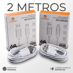 Cabo Carregador H'maston Turbo 6A 2 Metros - Tipo C / Lightning iPhone