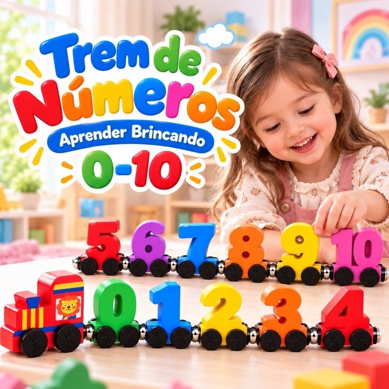 Brinquedo Educativo Trem com Números 0-10 Magnético Infantil Aprender Contar Cores Coordenação Motora