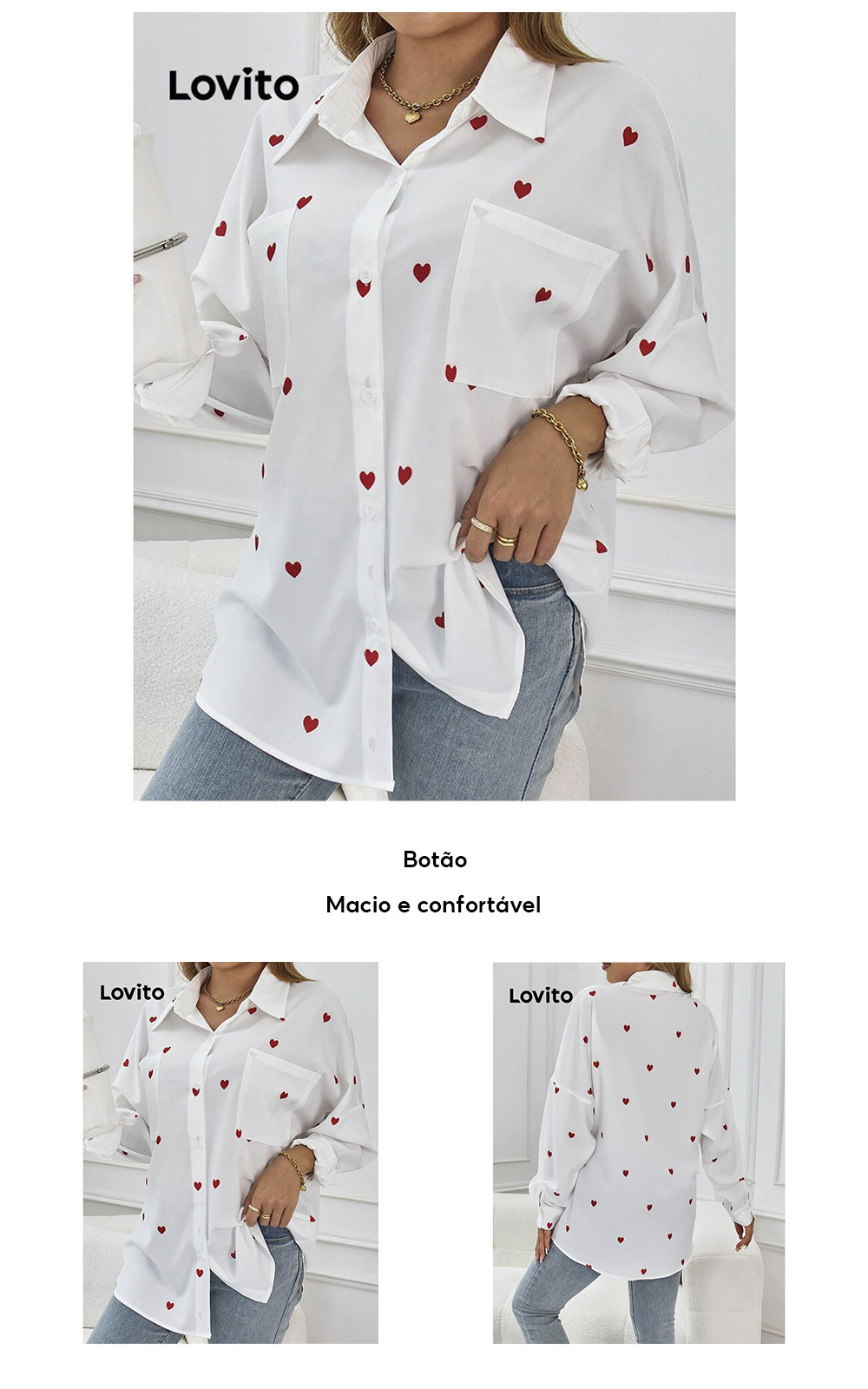 Blusa Casual com Estampa de Coração – Lovito