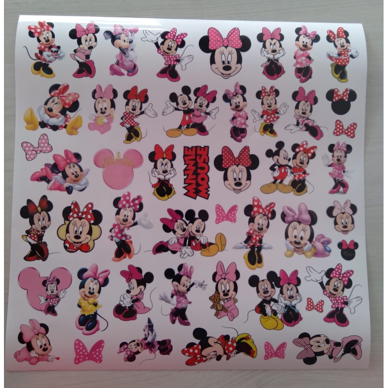 Kit Cartela de Adesivos Tema Minnie Mouse c/ 48 Adesivos / Adesivos para Bike, Carro, Moto, Capacete e muito mais