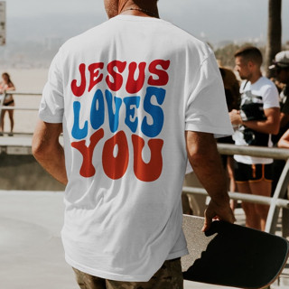 CAMISETA EVANGELICA JESUS LOVES YOU AMA ESTAMPA NAS COSTAS E FRENTE UNISSEX