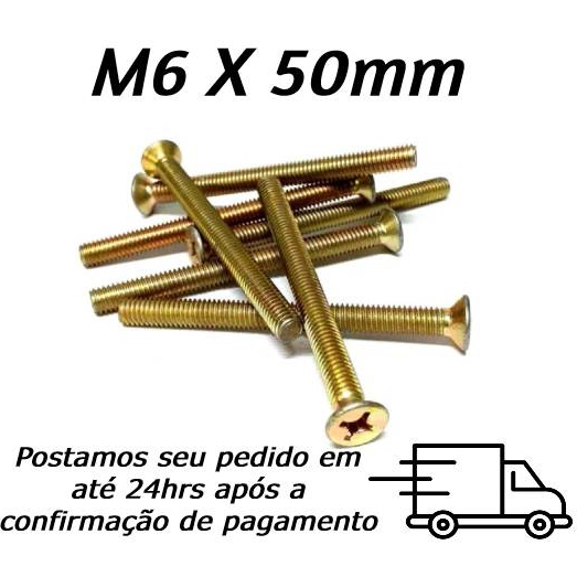 Parafuso Chato M6 x 50mm Phillips Bicromatizado