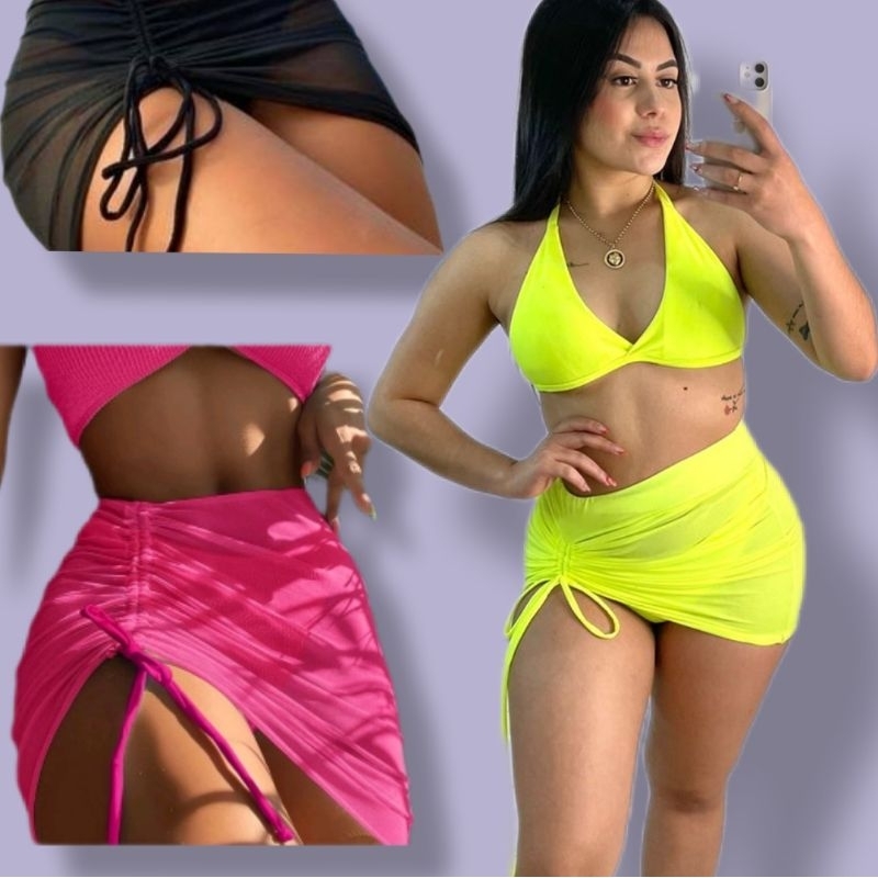 Saída de Praia  Saia transparente Moda Verão Canga Saia Drapeada Curta de Tule Sainha mini saía em Oferta na Shopee
