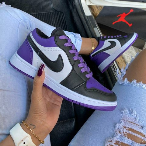 Tenis Air Jordan Nk Dunk Roxo Preto Branco Cano Baixo Masculino E