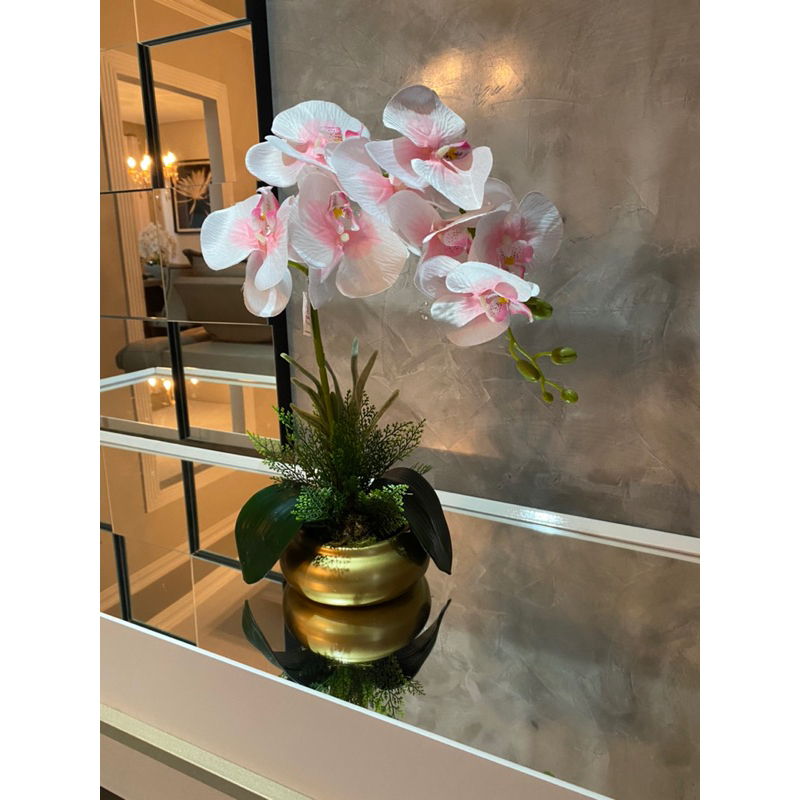 arranjo de orquídea artificial vaso prata, dourado | Shopee Brasil