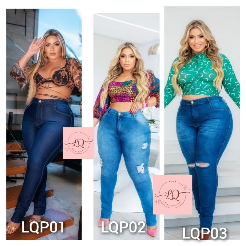 Calça Jeans Feminino Plus Size Cintura Alta Com Lycra Strech  Elastano Premium- Curve