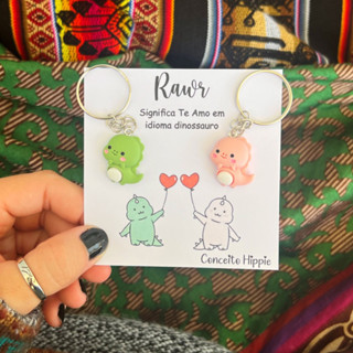 Kit Chaveiro Dinossauro Rawr Te Amo Casal Amizade BFF Metadinha