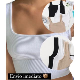 blusa Regata/ Croped Assimétrico Liso Skinny Decote Quadrado Cores diversas P M G