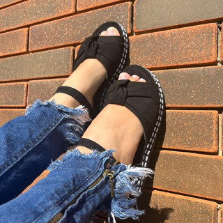 Sandália Feminina De Nó Anabela De Corda Confortável Macia Flatform Elegante