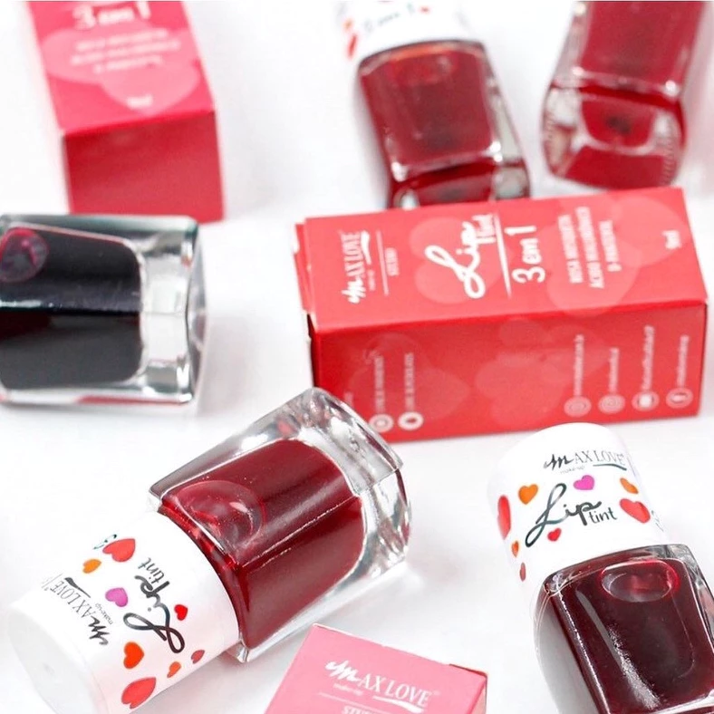 Lip Tint 3 em 1 Max Love Makeup Lábios Bochechas Olhos Tinta Labial Maquiagem