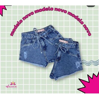 Shorts Jeans Laço Desfiado Hot Pants