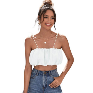 Blusa Cropped top Balonê forrado com alcinha fina moda gringa tendência