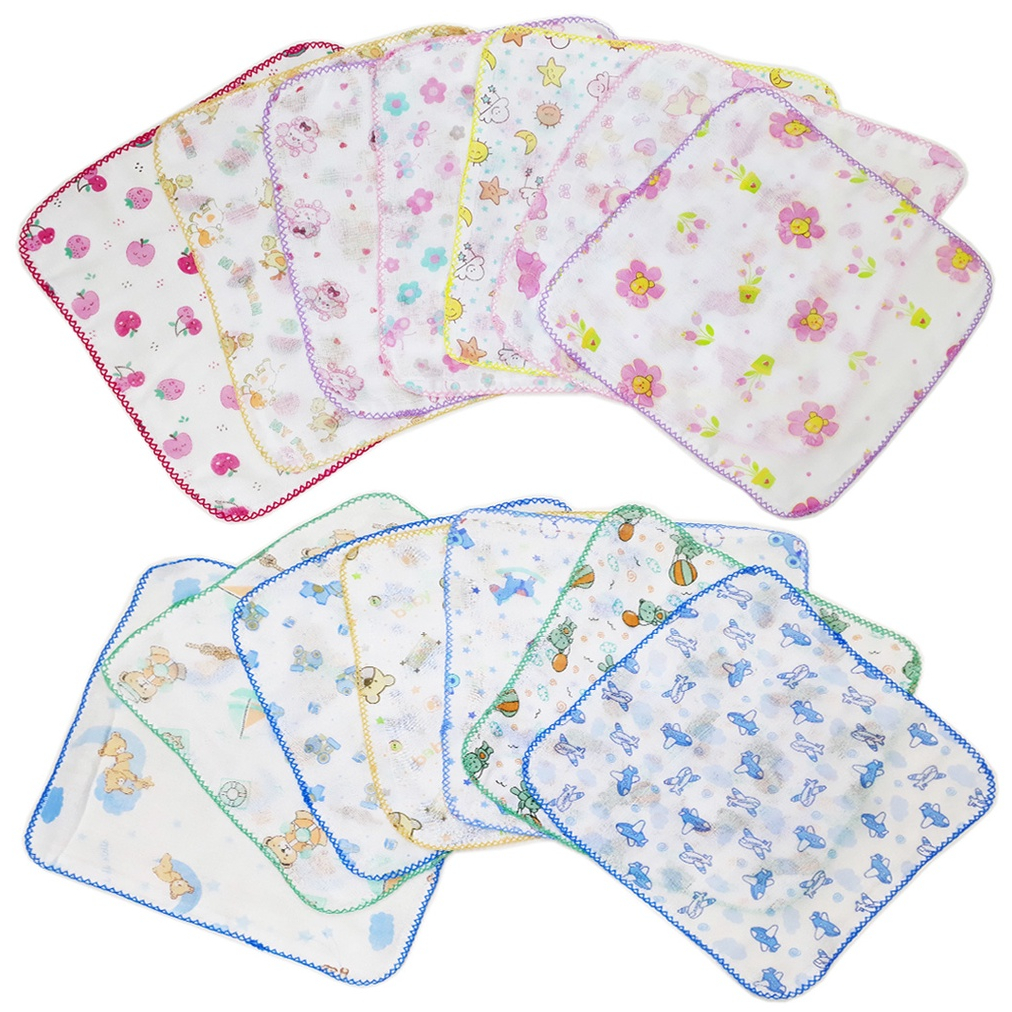 Pano de Boca 10 Unidades Luxo Com Crochê Babete Fralda de boca 100% algodão Estampada 33x33cm