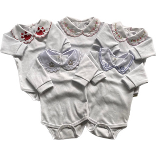 Body bebê manga longa gola bordada em Oferta na Shopee