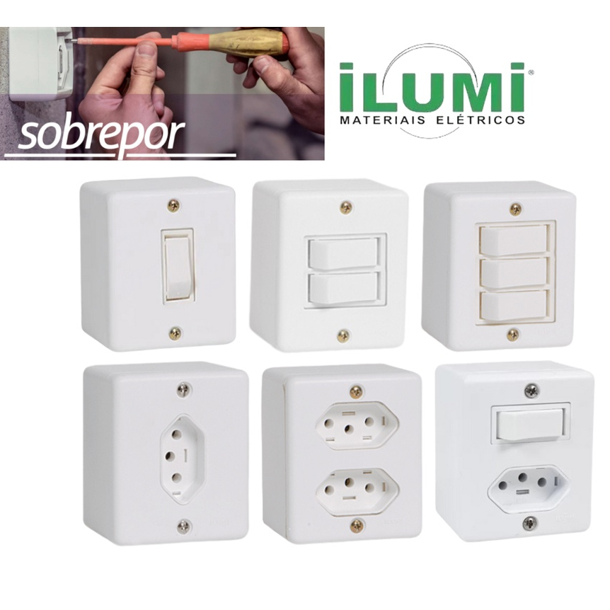 Conjunto Tomada, Interruptor Sobrepor Externo Sistema X Ilumi