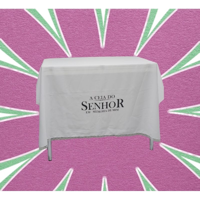 toalha de santa ceia  branca com  filetes dourado na renda 150x150 em Oferta na Shopee