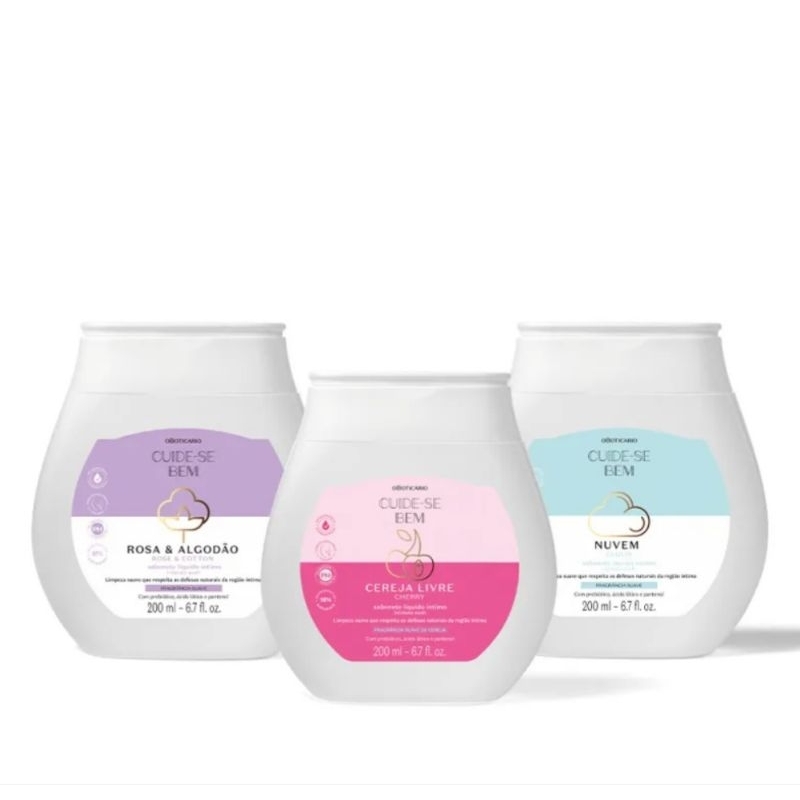 Sabonete Líquido Íntimo Cuide-se Bem - Cereja Livre / Nuvem / Rosa e Algodão - 200ml - O Boticário *LANÇAMENTO*
