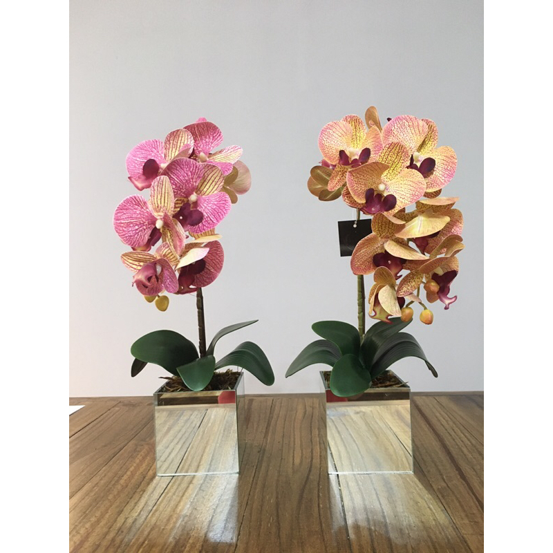 Arranjo de Orquídea no Vaso de Espelho - Espelhado - 45 cm de Altura
